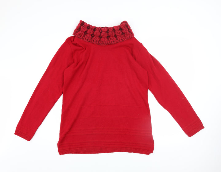 Isle Collection Women's Red Cowl Neck Long Sleeve Pullover Jumper Size S