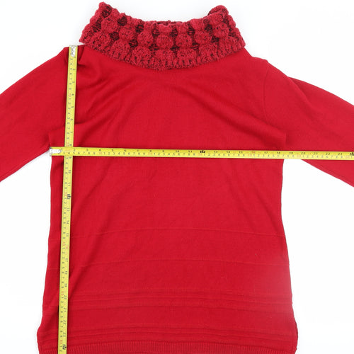Isle Collection Women's Red Cowl Neck Long Sleeve Pullover Jumper Size S