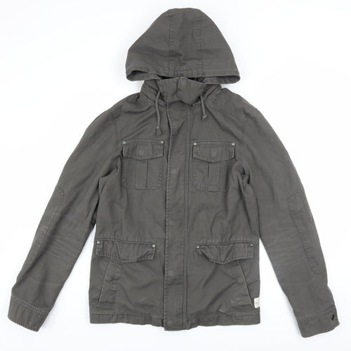 Jeanswest Men's Grey Cotton Hooded Military Jacket Size S