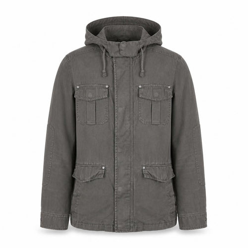Jeanswest Men's Grey Cotton Hooded Military Jacket Size S
