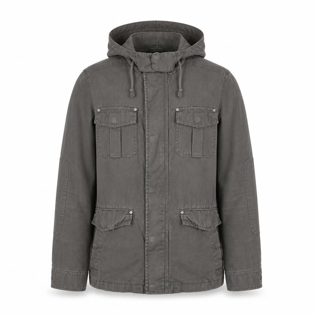 Jeanswest Men's Grey Cotton Hooded Military Jacket Size S