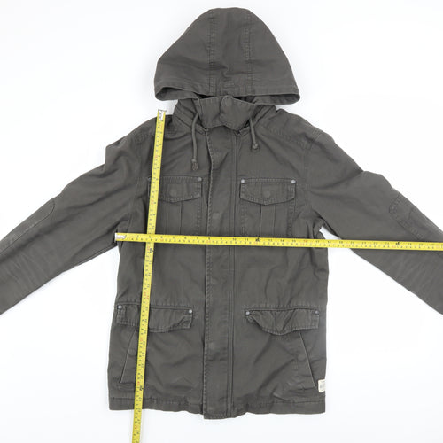Jeanswest Men's Grey Cotton Hooded Military Jacket Size S