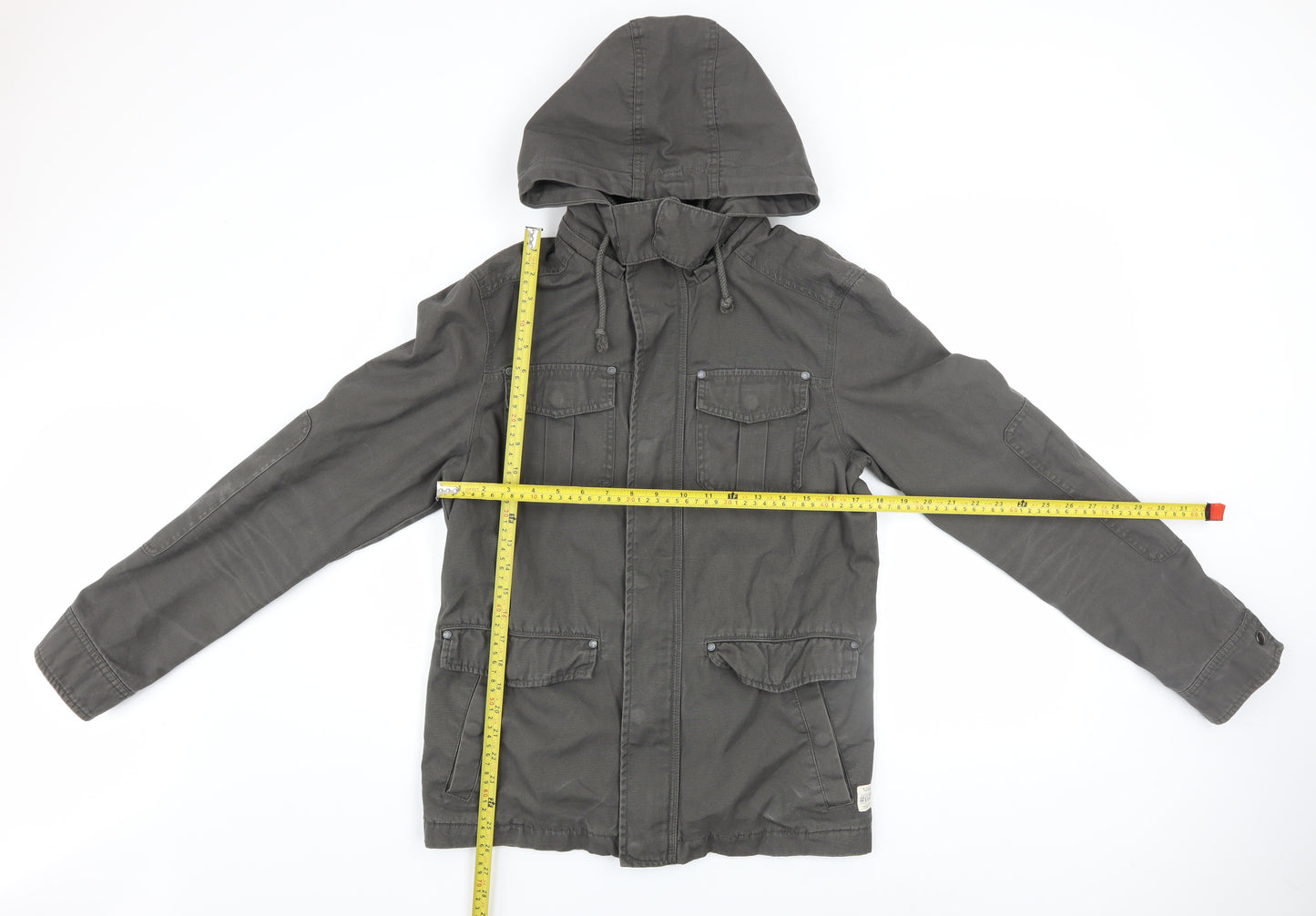 Jeanswest Men's Grey Cotton Hooded Military Jacket Size S
