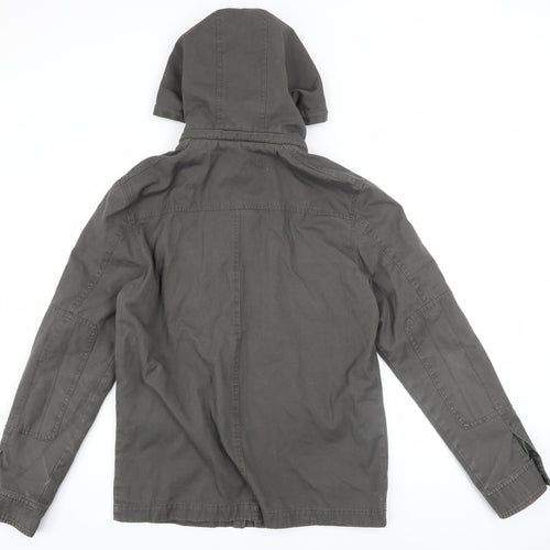Jeanswest Men's Grey Cotton Hooded Military Jacket Size S