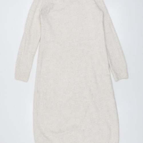 Pimkie Women Ivory Knit Jumper Dress S High Neck Long Sleeve Winter