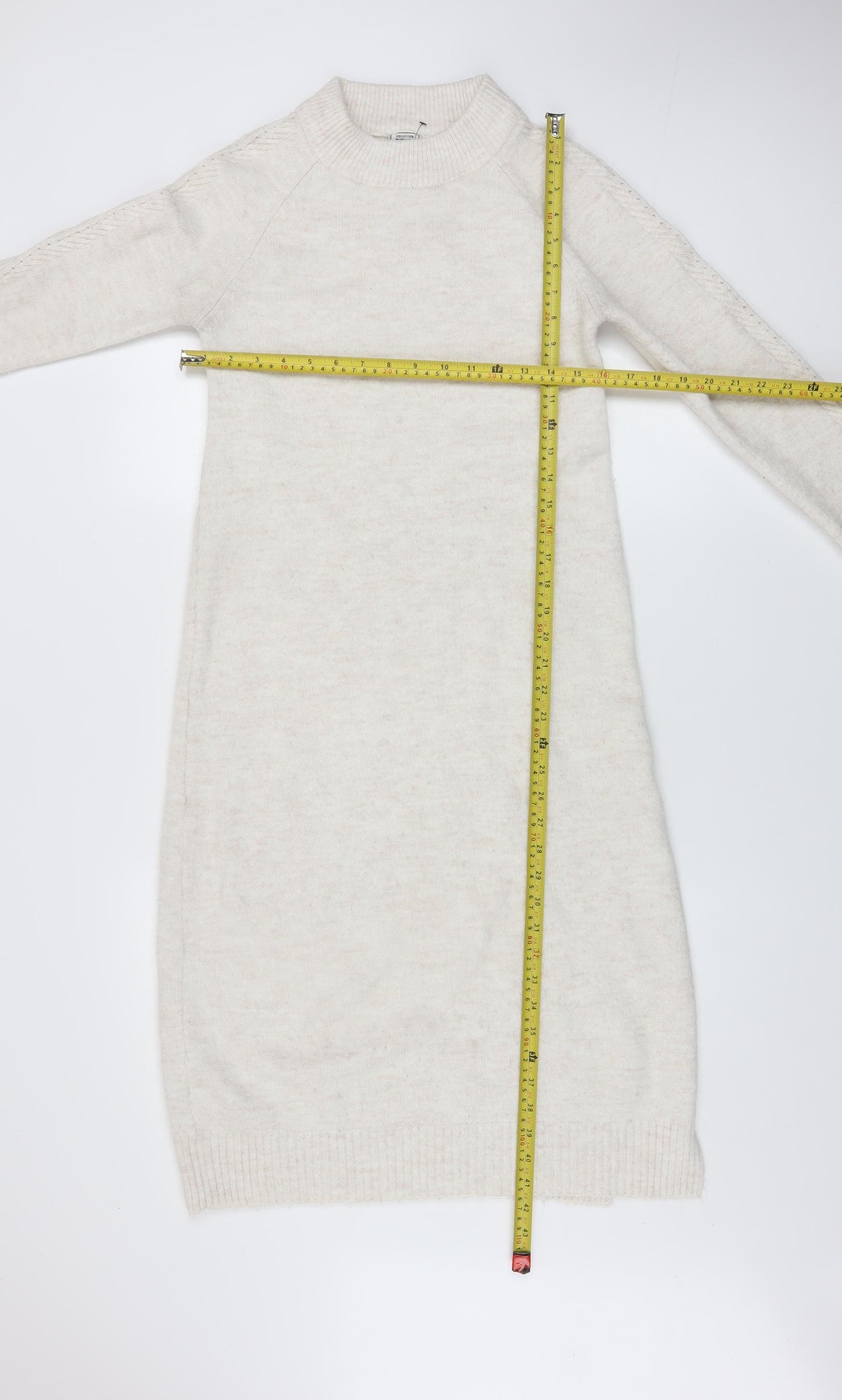 Pimkie Women Ivory Knit Jumper Dress S High Neck Long Sleeve Winter