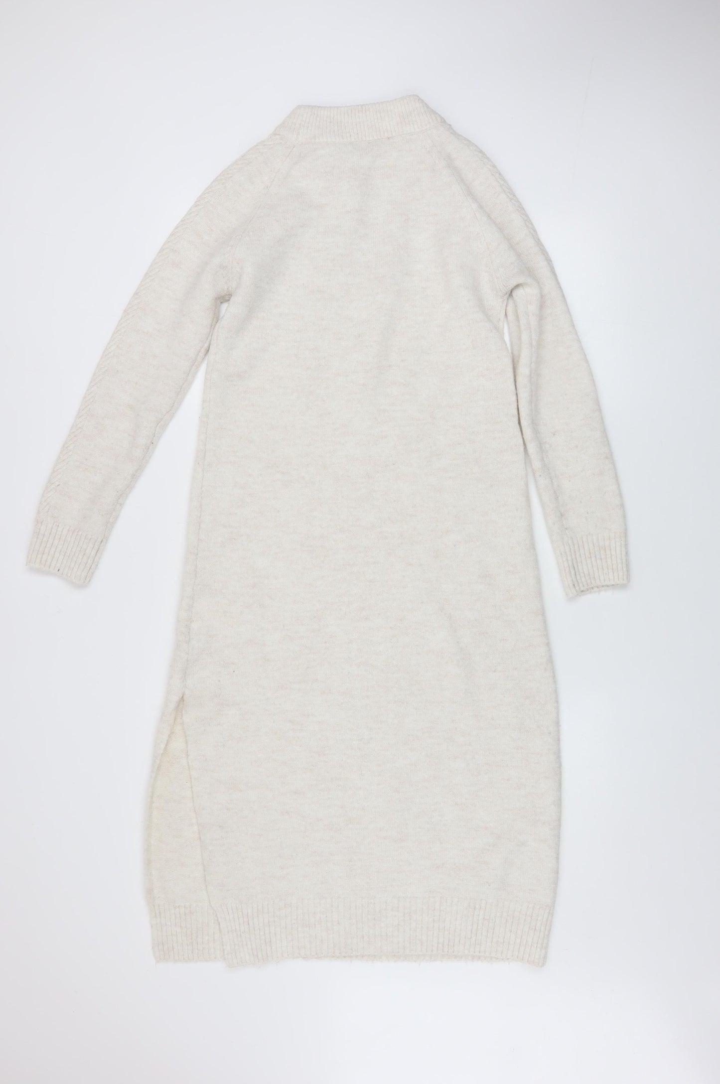 Pimkie Women Ivory Knit Jumper Dress S High Neck Long Sleeve Winter