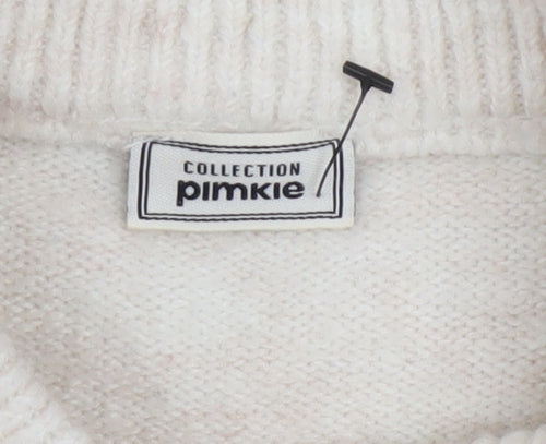 Pimkie Women Ivory Knit Jumper Dress S High Neck Long Sleeve Winter