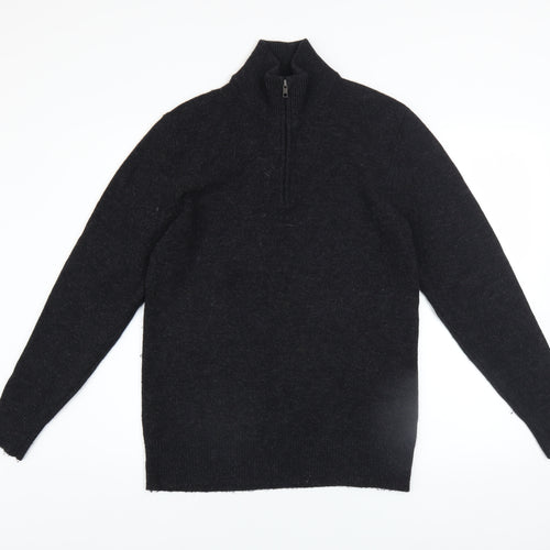 The White Company Men's Black Wool 1/2 Zip Jumper Size S