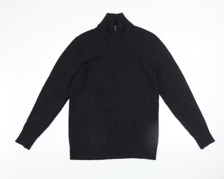 The White Company Men's Black Wool 1/2 Zip Jumper Size S
