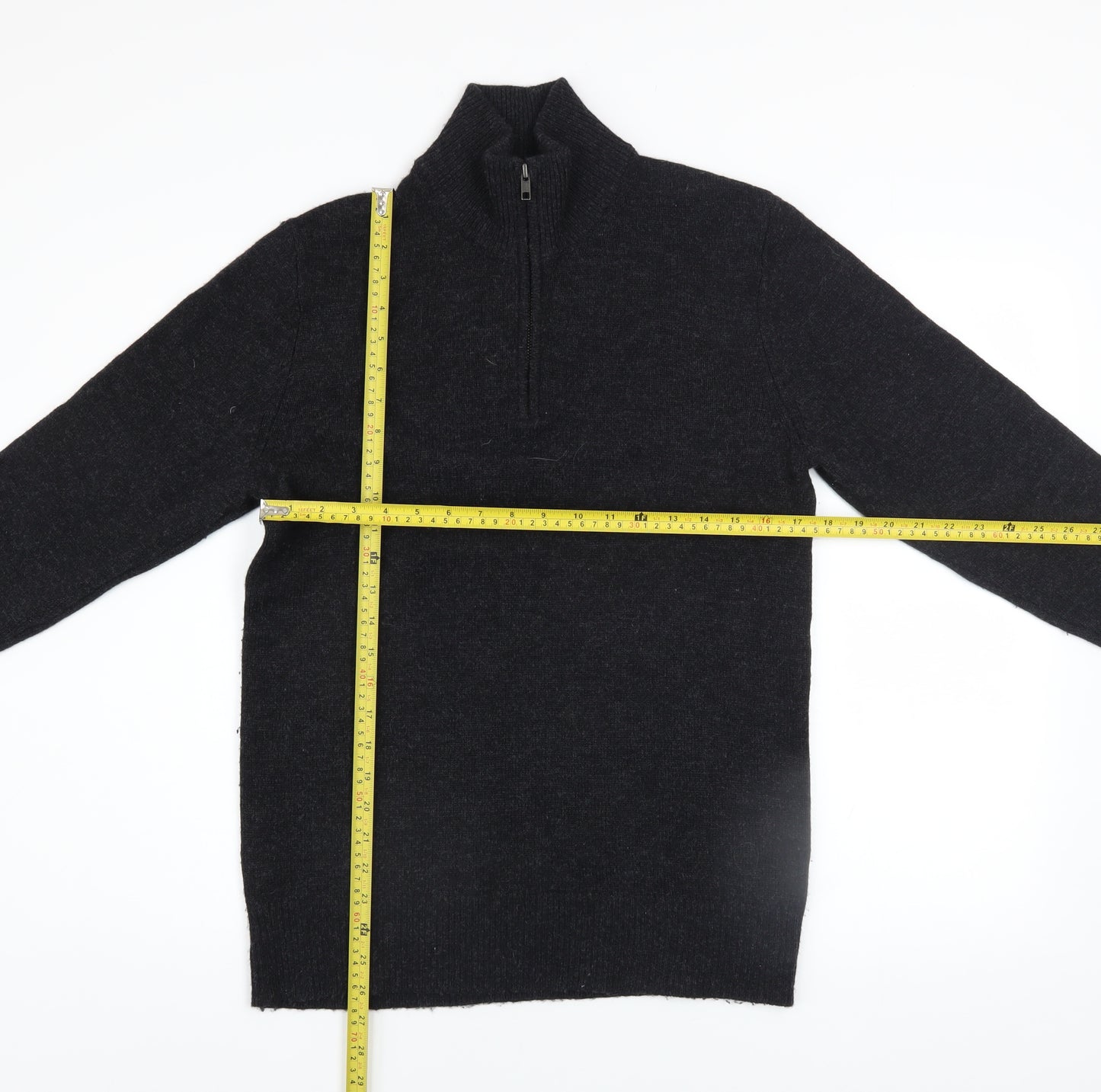 The White Company Men's Black Wool 1/2 Zip Jumper Size S