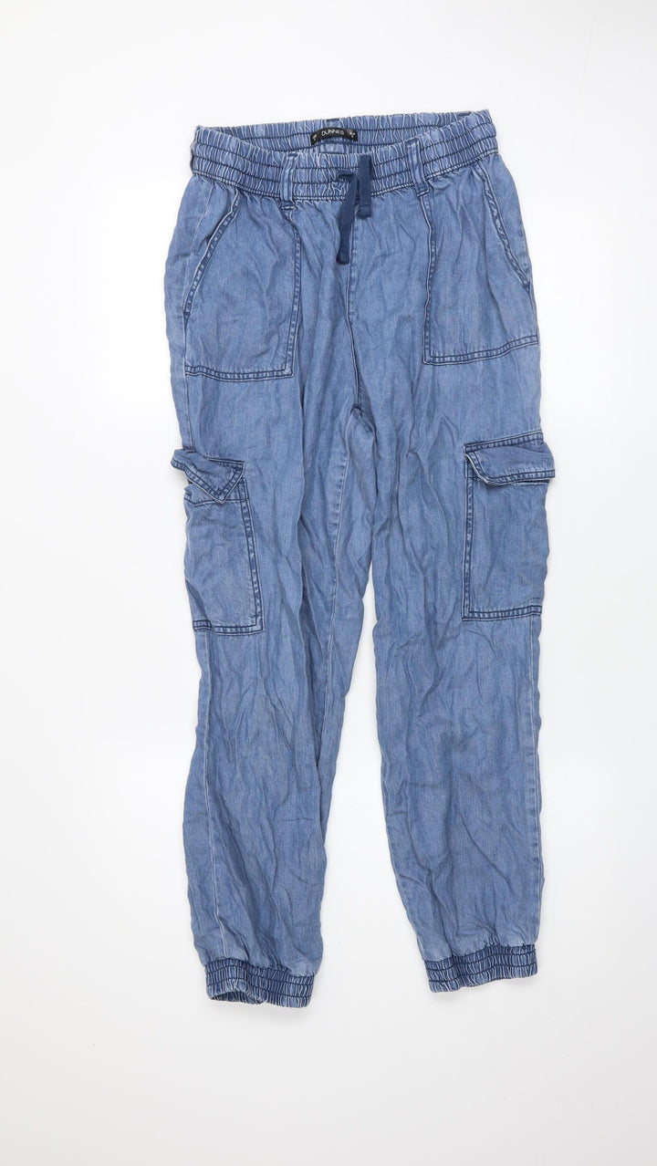 Dunnes Stores Women Blue Cargo Trousers Small Lyocell Jogger Style