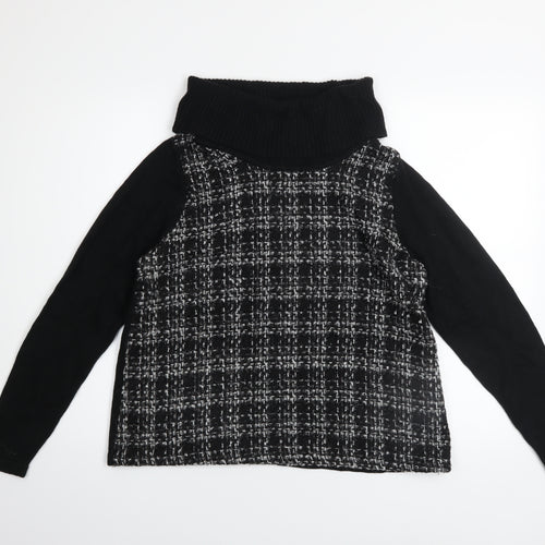 Marks and Spencer Women Black Roll Neck Checked Pullover Jumper Size 14