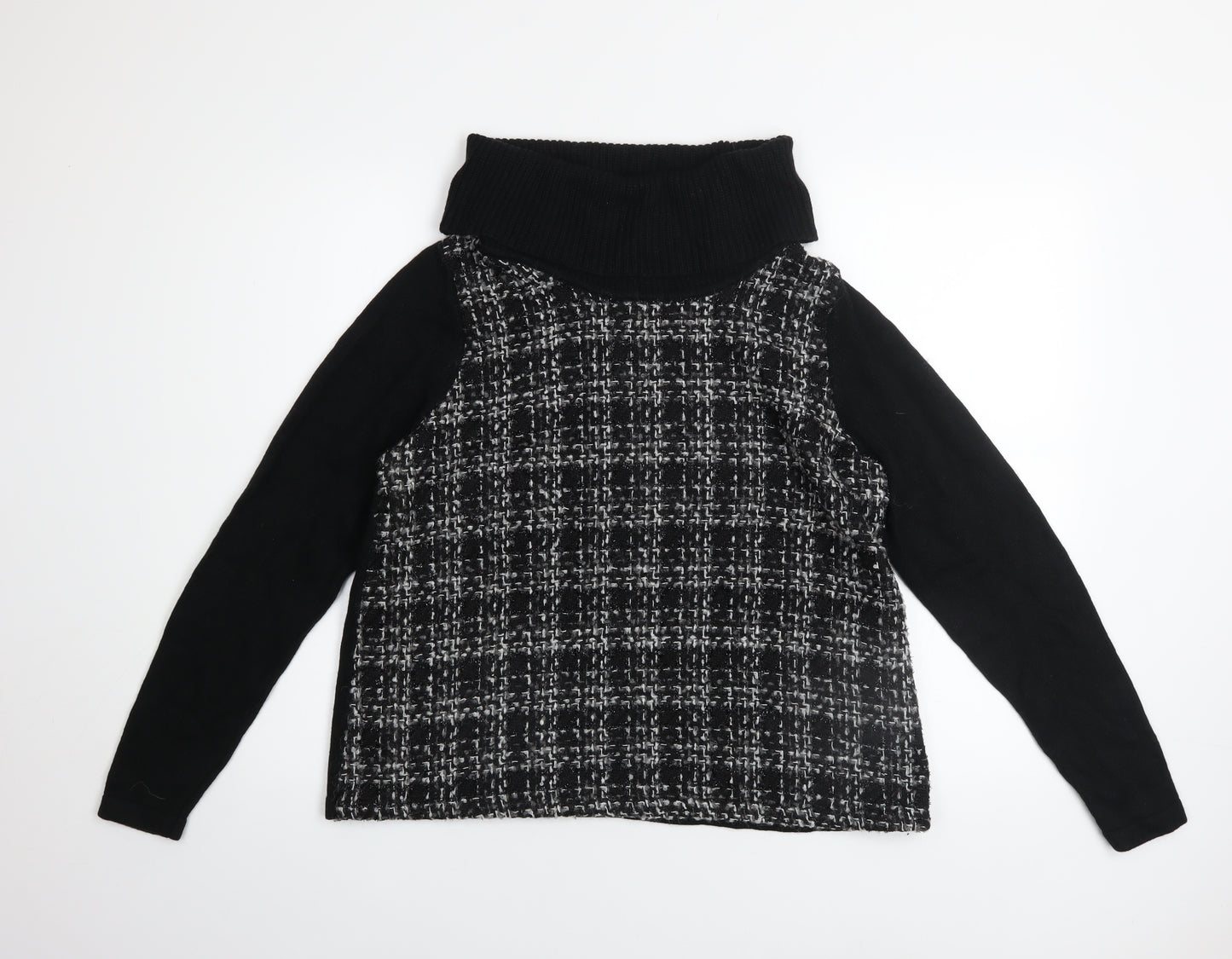 Marks and Spencer Women Black Roll Neck Checked Pullover Jumper Size 14