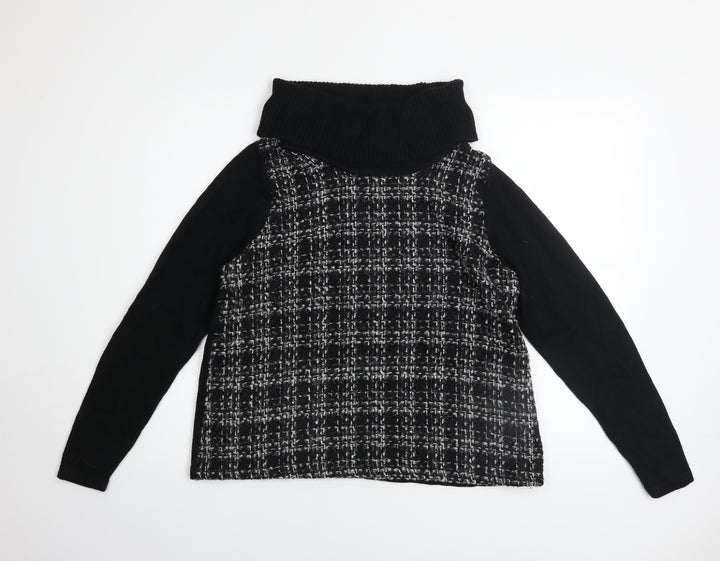 Marks and Spencer Women Black Roll Neck Checked Pullover Jumper Size 14