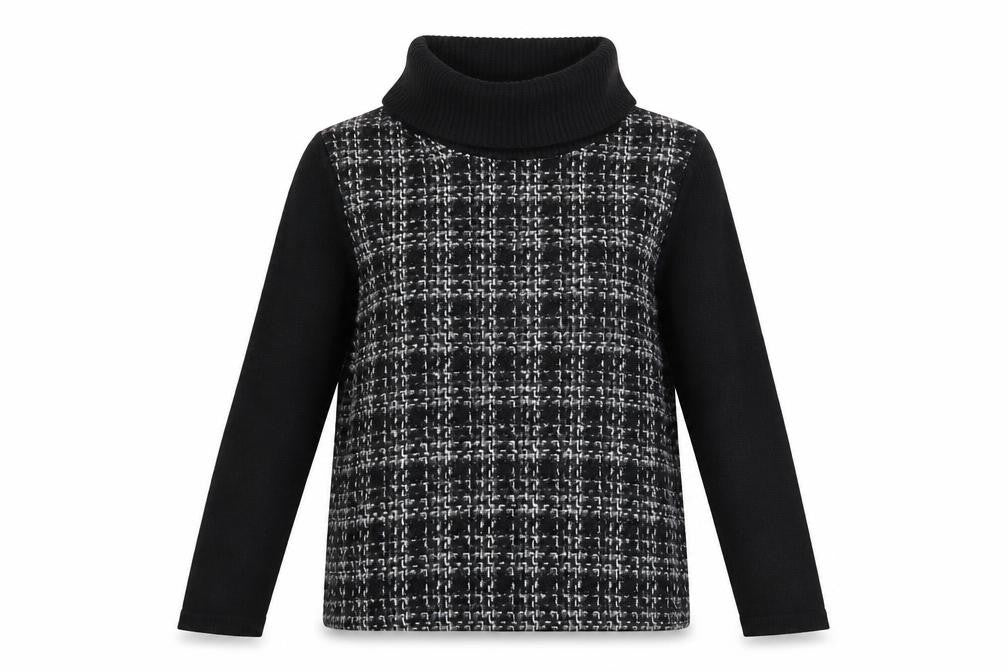 Front view of Marks & Spencer Women Black Roll Neck Checked jumper, size 14