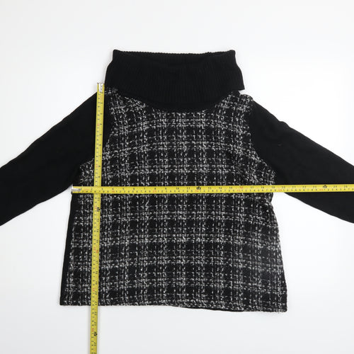 Marks and Spencer Women Black Roll Neck Checked Pullover Jumper Size 14