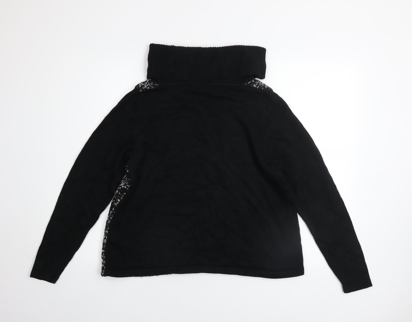Marks and Spencer Women Black Roll Neck Checked Pullover Jumper Size 14