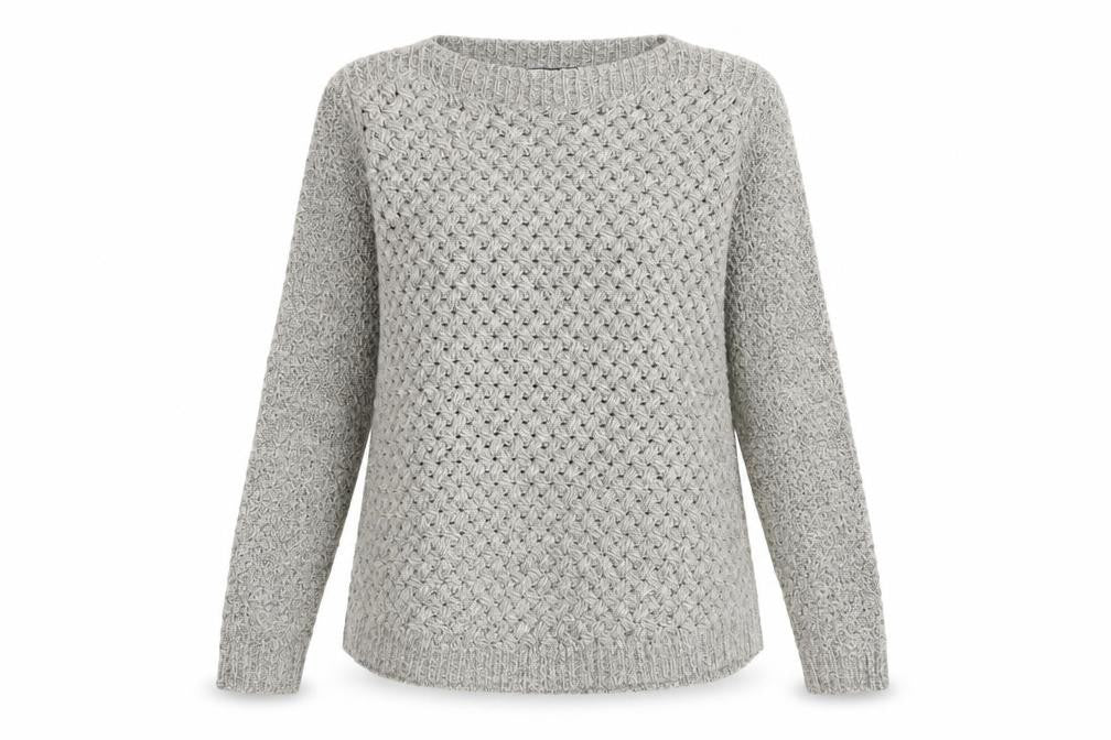 Front view of Dash Women’s Grey Chunky Knit Acrylic Blend Long Sleeve jumper, size UK 10