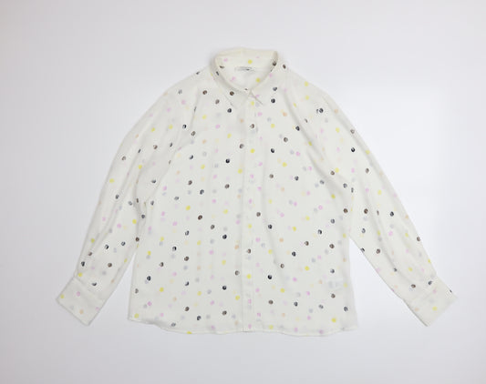 Marks and Spencer Women's Ivory Polka Dot Long Sleeve Blouse Size 14