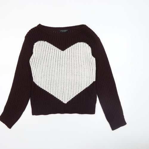 Dorothy Perkins Womens Brown Heart Knit Jumper Size 8