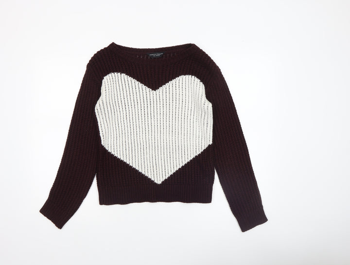Dorothy Perkins Womens Brown Heart Knit Jumper Size 8