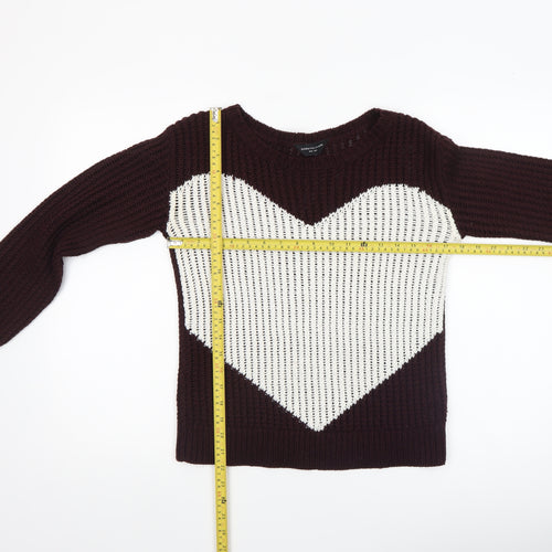 Dorothy Perkins Womens Brown Heart Knit Jumper Size 8