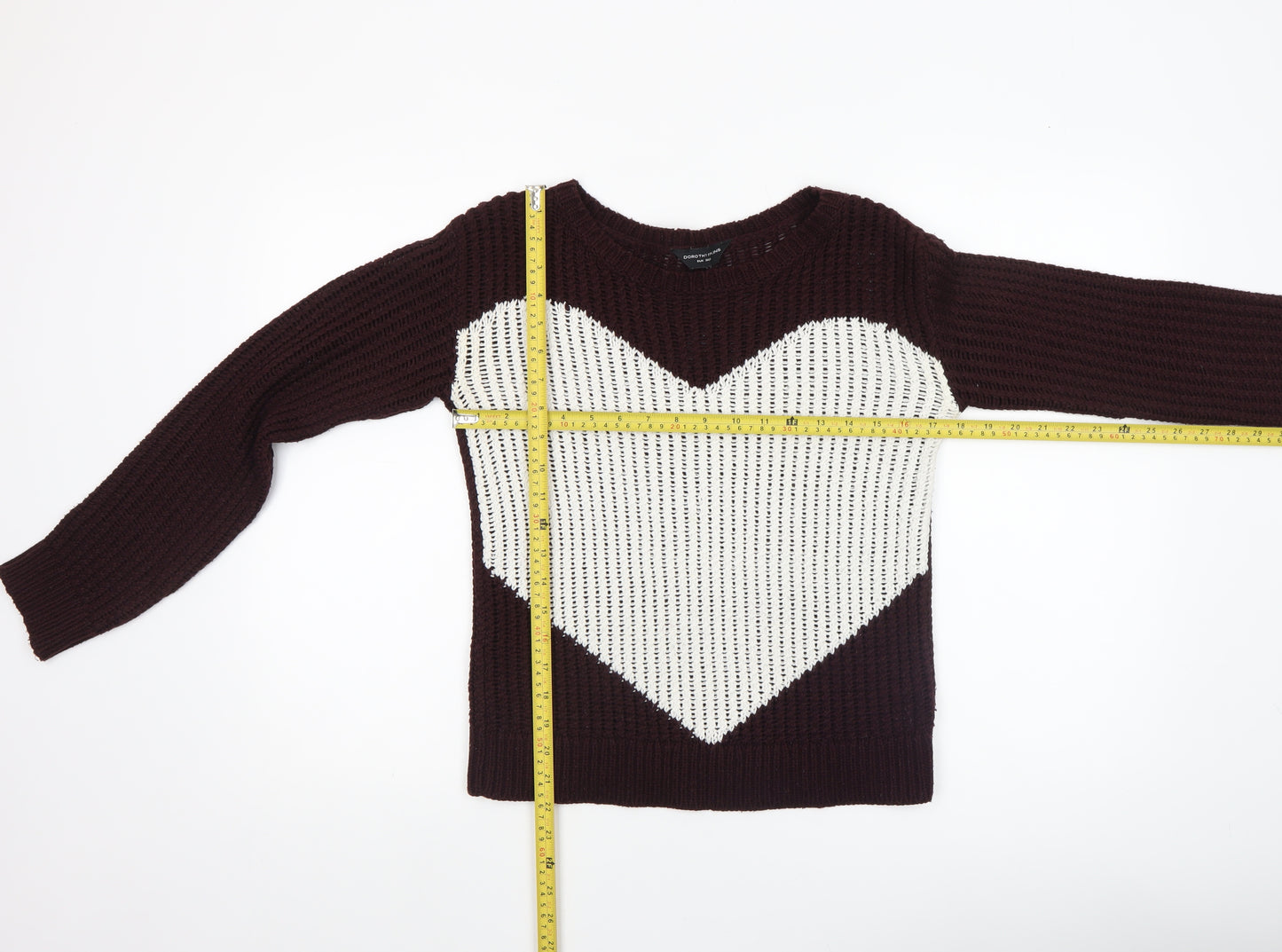 Dorothy Perkins Womens Brown Heart Knit Jumper Size 8
