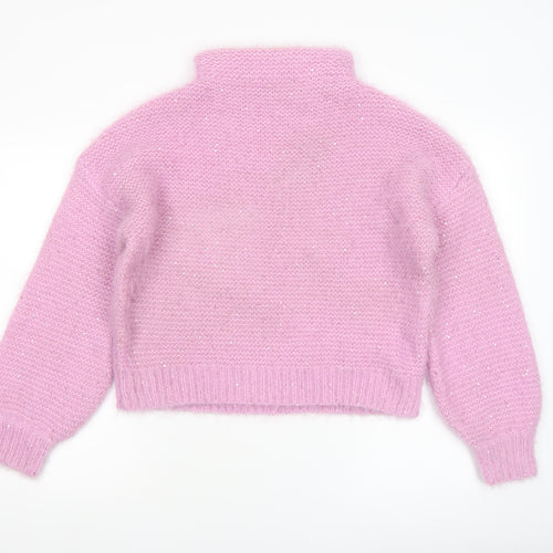 Boohoo Women's Pink Sequin Roll Neck Chunky Knit Jumper Size S