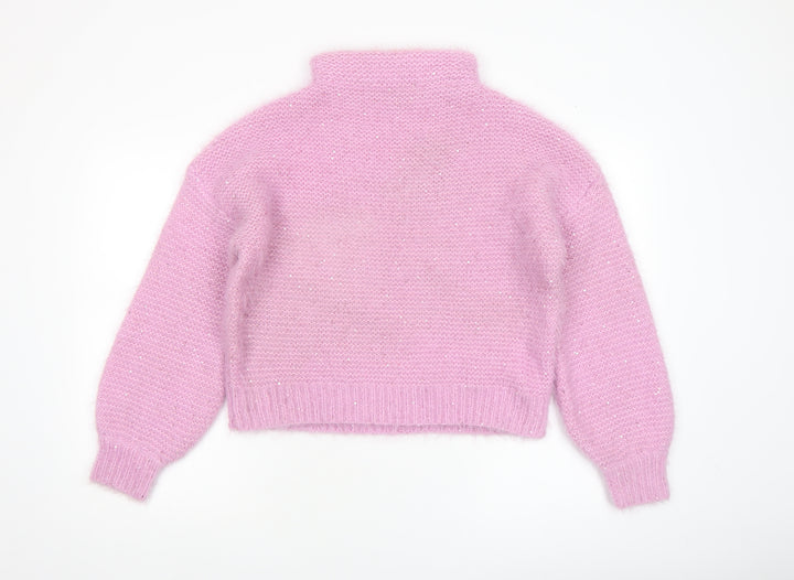 Boohoo Women's Pink Sequin Roll Neck Chunky Knit Jumper Size S