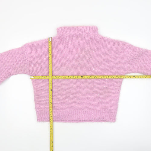 Boohoo Women's Pink Sequin Roll Neck Chunky Knit Jumper Size S