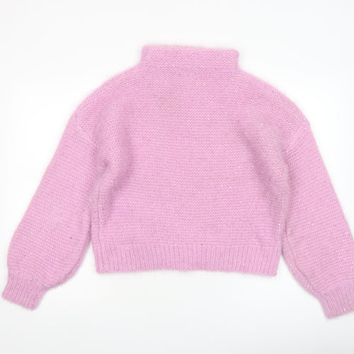 Boohoo Women's Pink Sequin Roll Neck Chunky Knit Jumper Size S