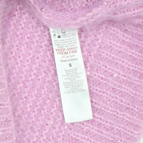 Boohoo Women's Pink Sequin Roll Neck Chunky Knit Jumper Size S