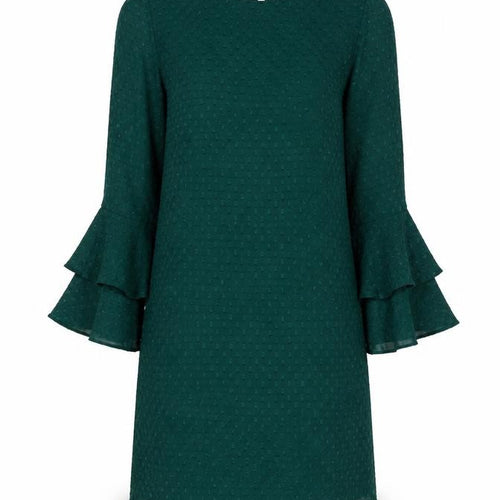 H&M Women Green Ruffle Bell Sleeve Shift Dress Size 6