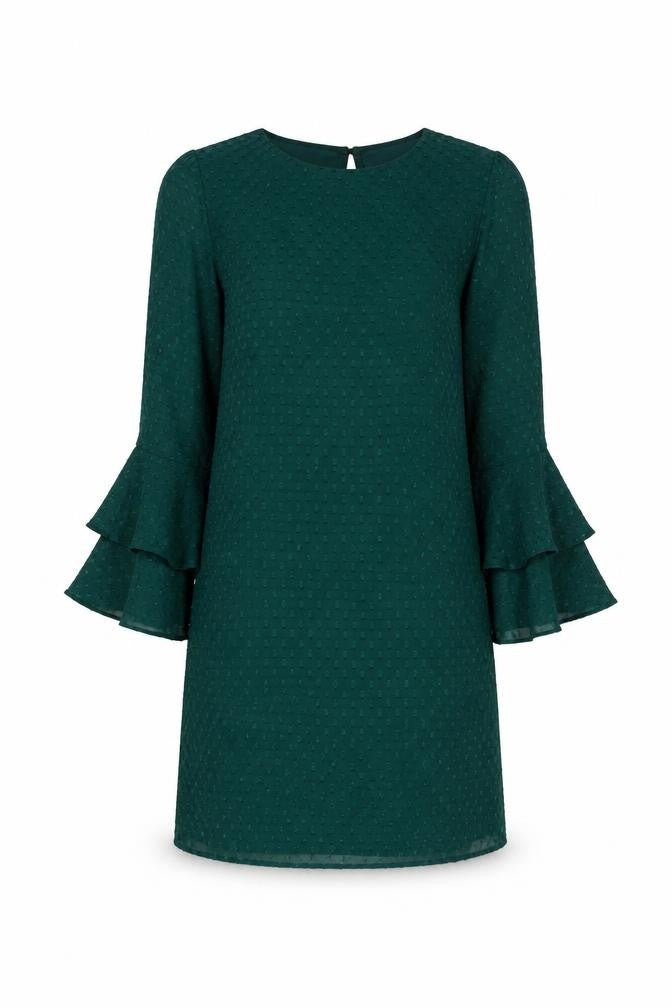 H&M Women Green Ruffle Bell Sleeve Shift Dress Size 6