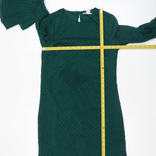 H&M Women Green Ruffle Bell Sleeve Shift Dress Size 6