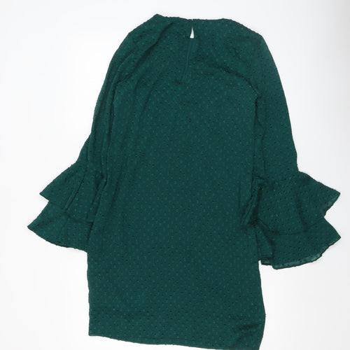 H&M Women Green Ruffle Bell Sleeve Shift Dress Size 6