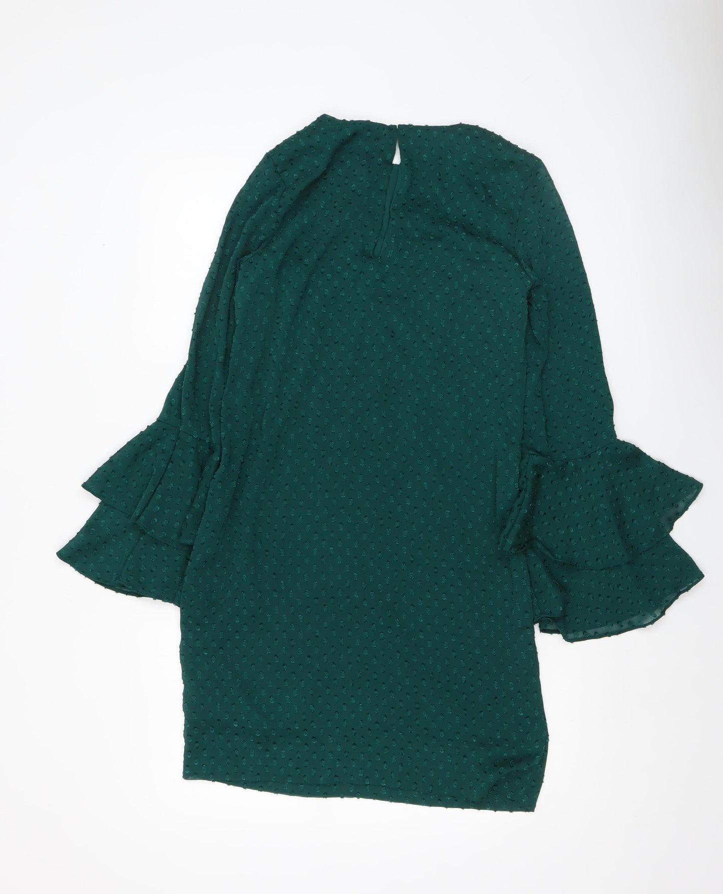 H&M Women Green Ruffle Bell Sleeve Shift Dress Size 6