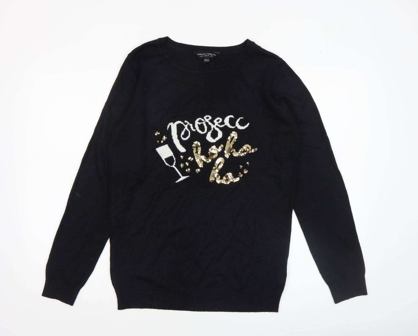 Dorothy Perkins Womens Black Christmas Sequin Jumper Size 10