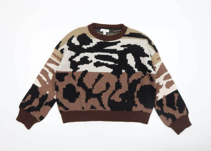 Wild Flower Women’s Brown Beige Abstract Knit Jumper UK L