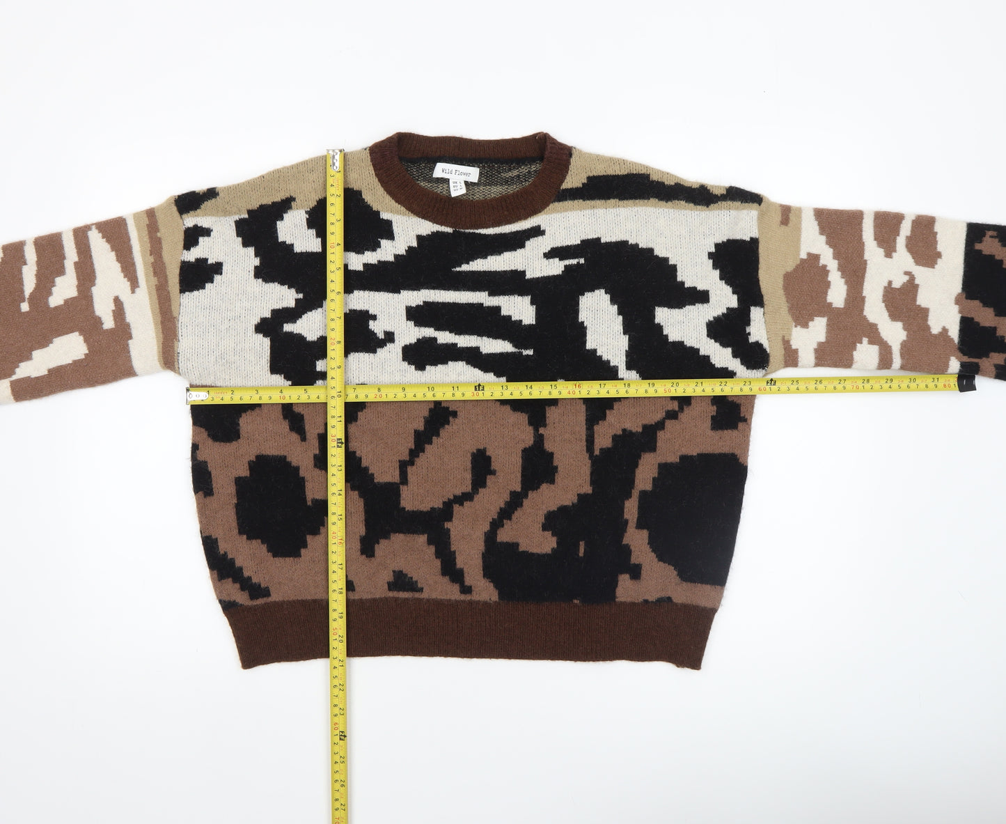 Wild Flower Women’s Brown Beige Abstract Knit Jumper UK L