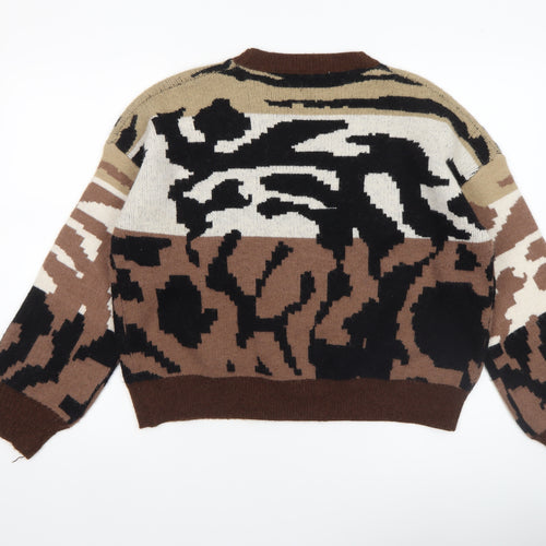 Wild Flower Women’s Brown Beige Abstract Knit Jumper UK L