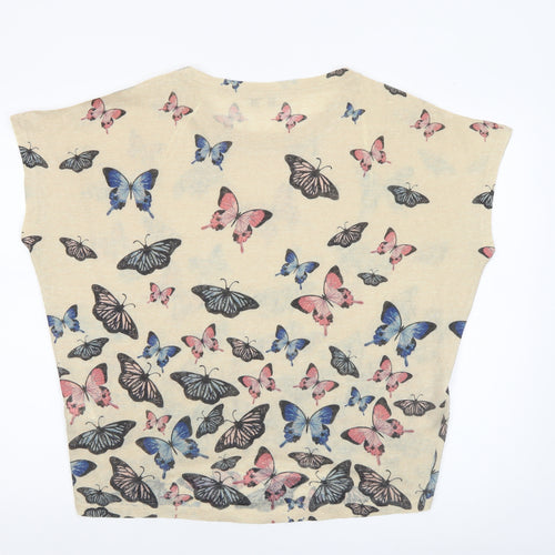 Apricot Womens Beige Butterfly Print Short Sleeve T-Shirt S