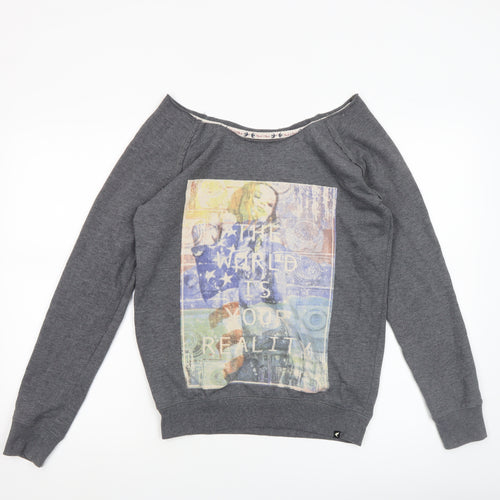 Blonde+Blonde Women’s Grey Boat Neck Long Sleeve Graphic T-Shirt Size 10