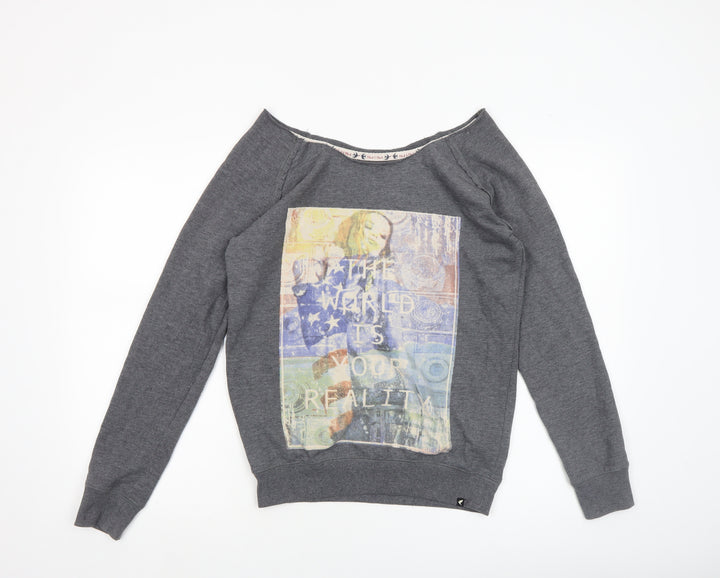 Blonde+Blonde Women’s Grey Boat Neck Long Sleeve Graphic T-Shirt Size 10