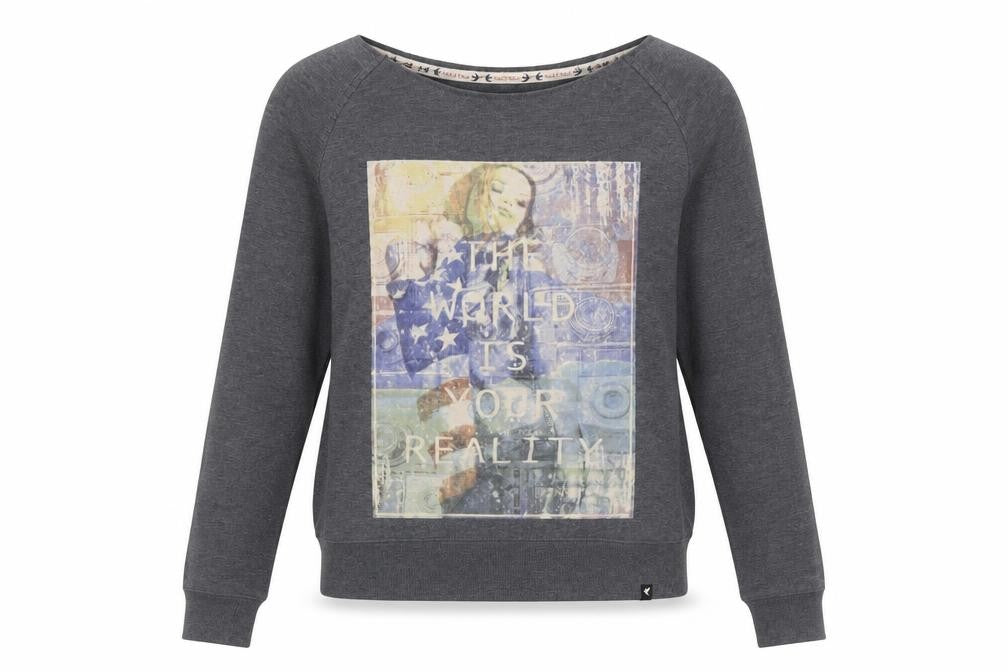 Blonde+Blonde Women’s Grey Boat Neck Long Sleeve Graphic T-Shirt Size 10