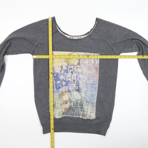 Blonde+Blonde Women’s Grey Boat Neck Long Sleeve Graphic T-Shirt Size 10