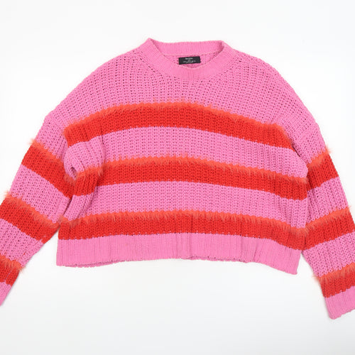 Bershka Women's Multicoloured Chunky Knit Striped Jumper Size S