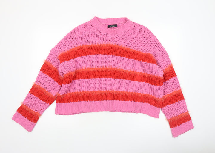 Bershka Women's Multicoloured Chunky Knit Striped Jumper Size S