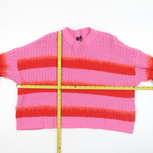 Bershka Women's Multicoloured Chunky Knit Striped Jumper Size S